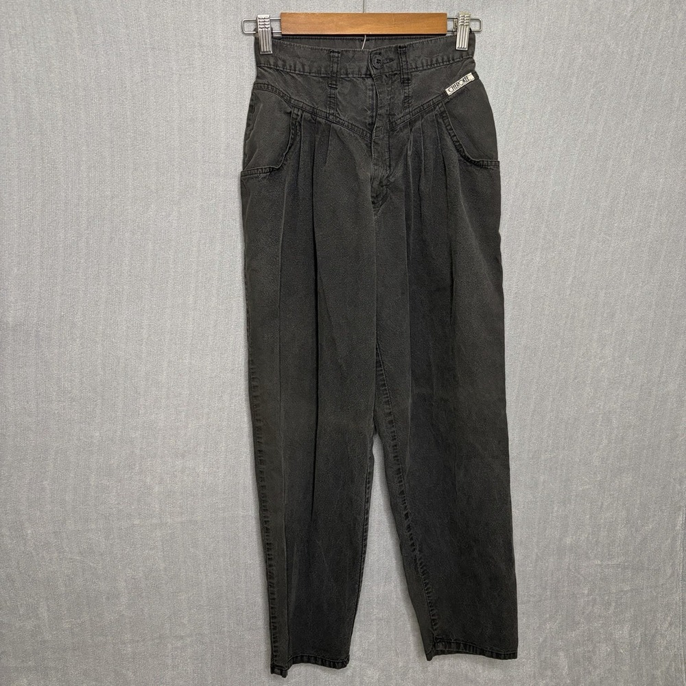 Vintage Cherokee Black High Waisted Pleated Tapered Pants USA Womens Size 6  24"